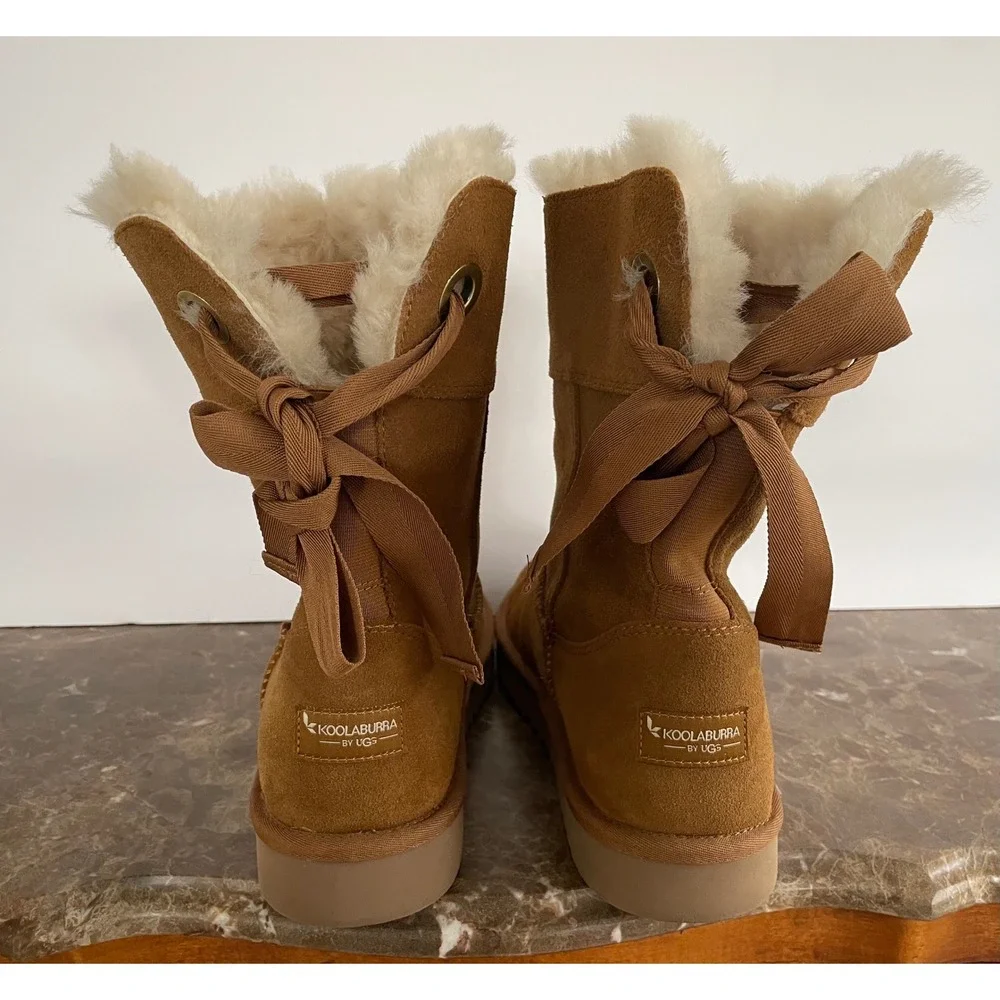Koolaburra UGG Womens Andrah Short Suede Boot Ribbon Bow Sherpa Lined Cozy 11
